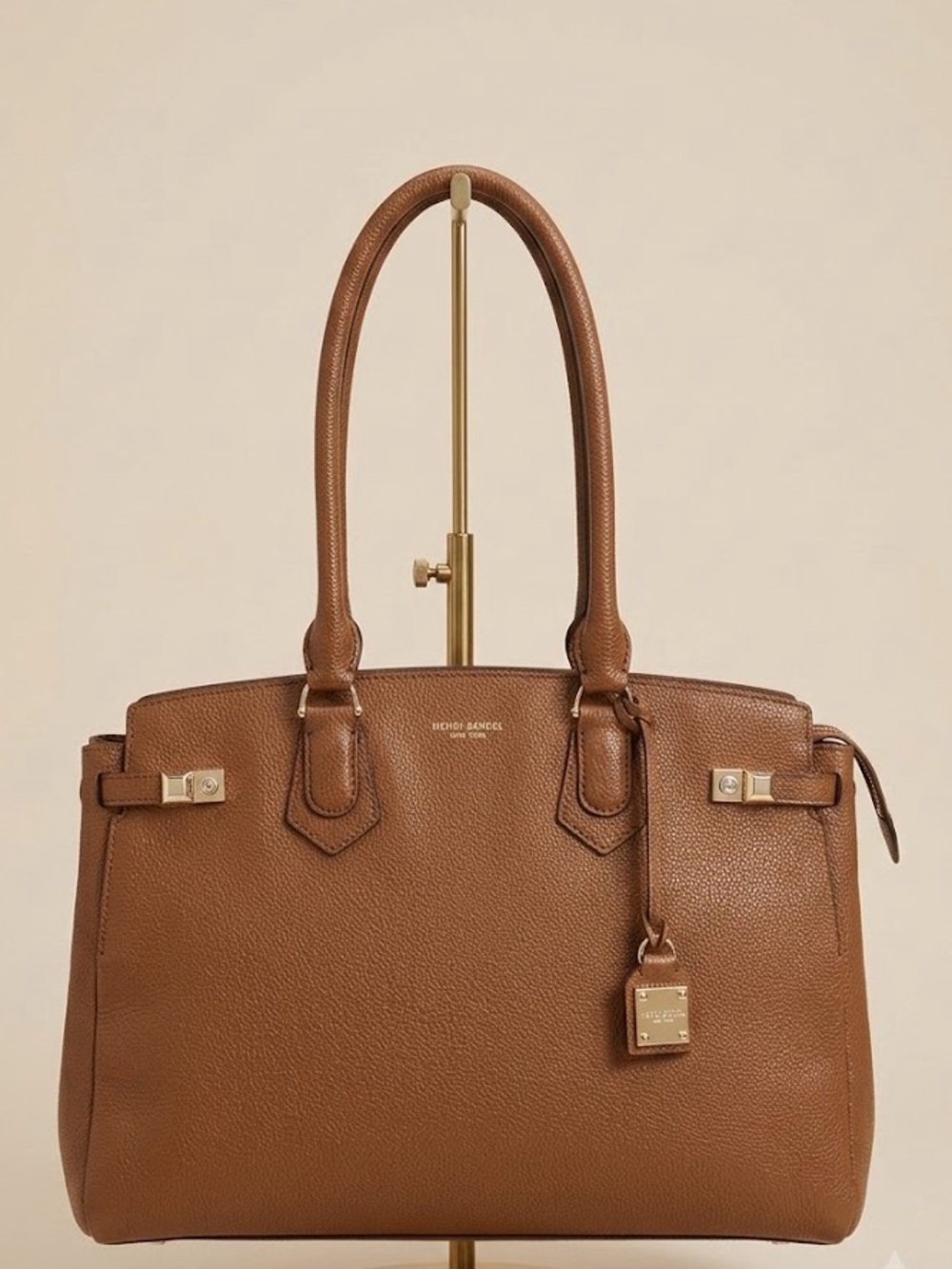 Rare Henri Bendel Cognac Leather Mercer Satchel Crossbody w/ Key Clochette